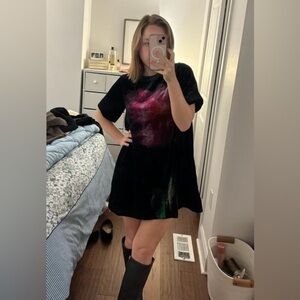 Anthropologie Black Tee Dress with Pink and Green Galaxy Print